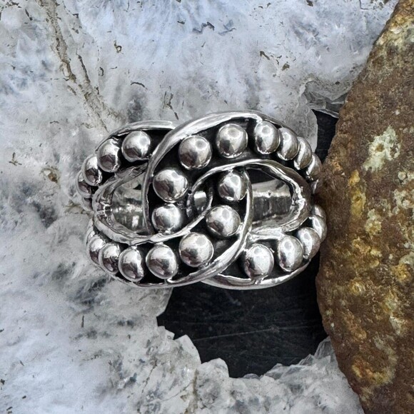 Sterling Silver Intertwined Balls Pattern Fashion Ring For Women,Taxco Mexico - Picture 3 of 10